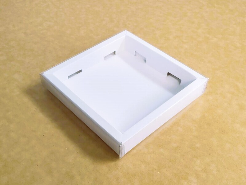 CLEARANCE ITEM - White Double Wall Card Base with PVC Lid (135x135x27mm)